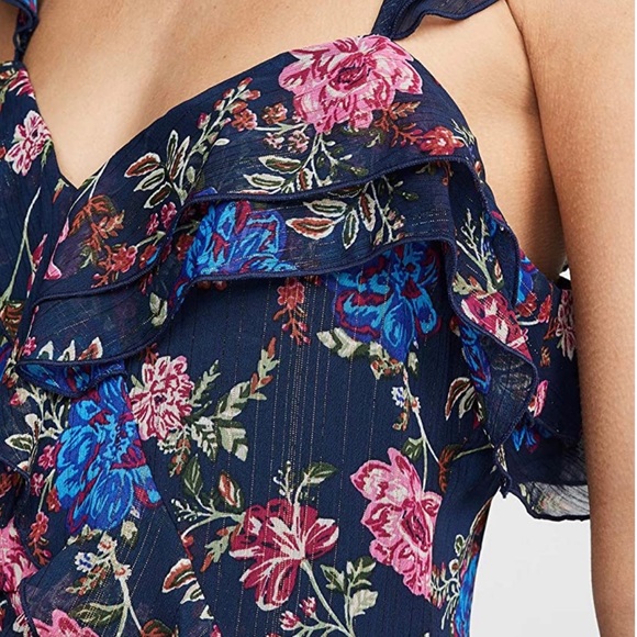 WAYF Shopbop Women's Issy Ruffle Strap Midi Dress Navy Floral Small - Picture 3 of 6